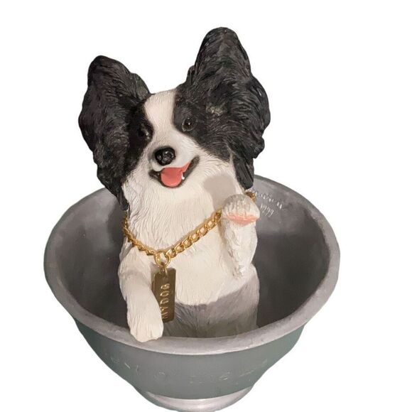 No Brand Other - Papillion Sculpted Resin Figurine VTG 1999 My Dog Best of the Best Silver Bowl